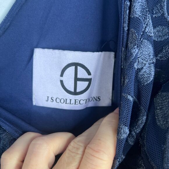 JS Collections Lace Scoop Neck Shift Dress Dressy Cocktail Evening Size 14 Blue - Picture 5 of 8